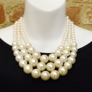 Triple 3 Strand Graduated faux Pearl Necklace